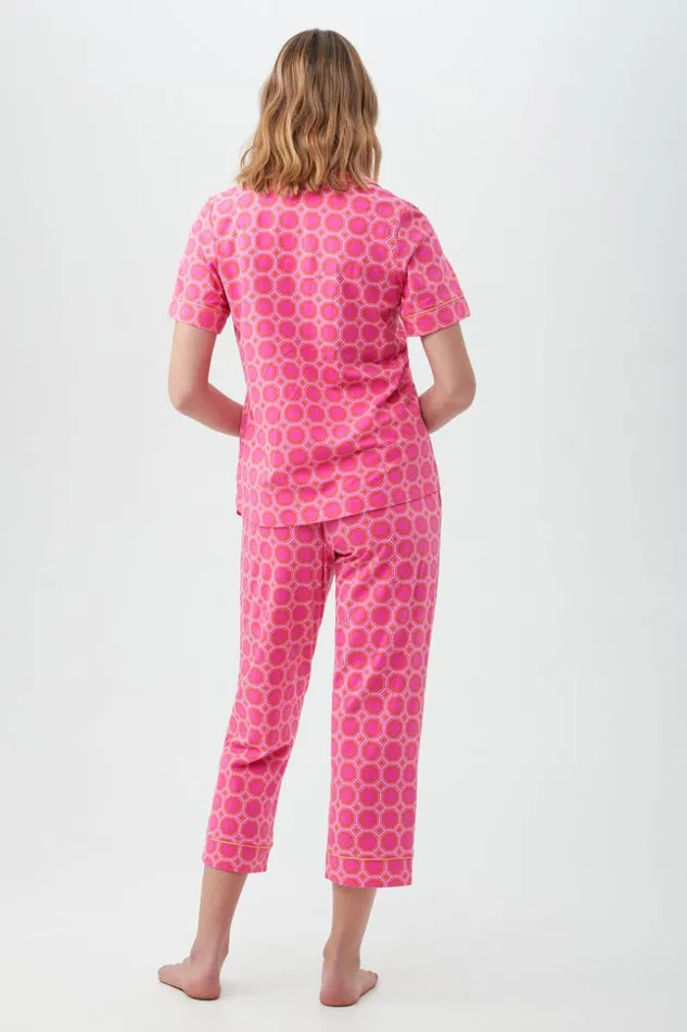 SHOP Trina Turk WOMEN039S SLEEPWEAR GEO HEX WOMEN039S SHORT SLEEVE CROPPED PANT JERSEY PJ SET