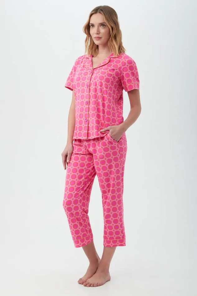 SHOP Trina Turk WOMEN039S SLEEPWEAR GEO HEX WOMEN039S SHORT SLEEVE CROPPED PANT JERSEY PJ SET