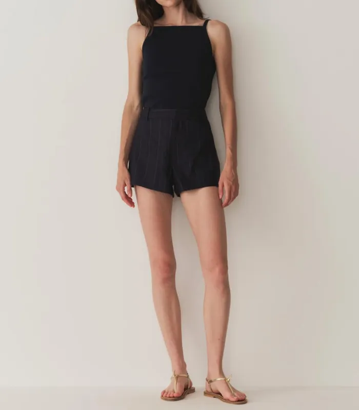 Shop YVAINE SHORT Navy Pinstripe DEN Pants and Shorts
