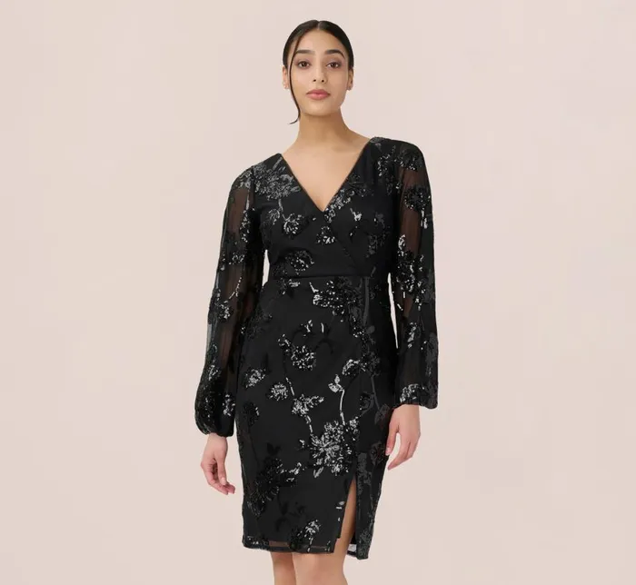 Short Dresses Womens Adrianna Papell Beaded Short Sheath Cocktail Dress In Black