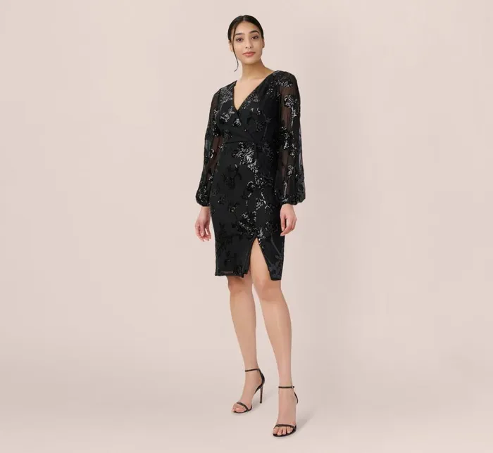 Short Dresses Womens Adrianna Papell Beaded Short Sheath Cocktail Dress In Black