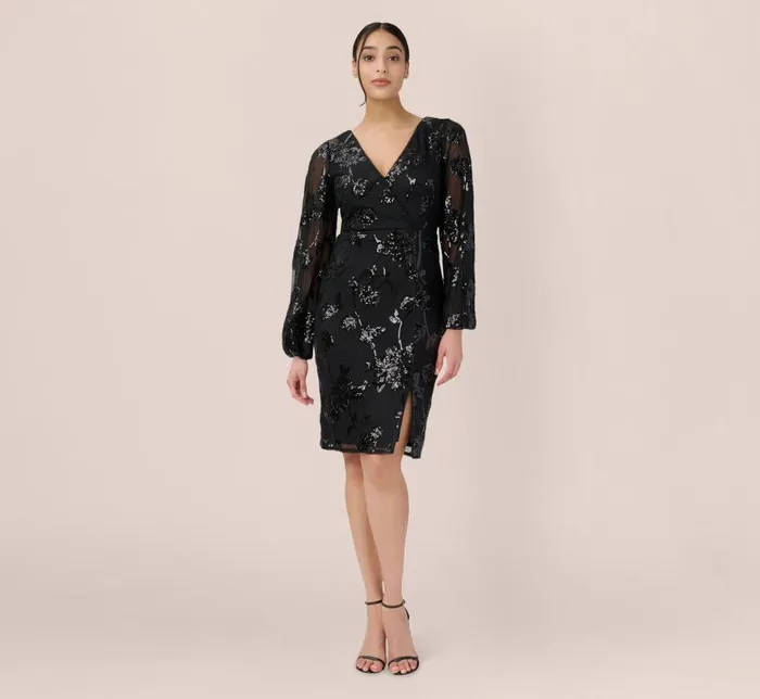 Short Dresses Womens Adrianna Papell Beaded Short Sheath Cocktail Dress In Black