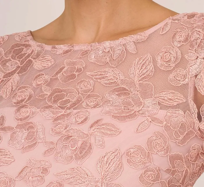 Short Dresses Womens Adrianna Papell Bell Sleeve Rose Embroidered Sheath Dress In Dusty Rose