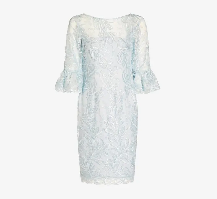 Short Dresses Womens Adrianna Papell Embroidered Illusion Short Sheath Dress With Bell Sleeves In Opal
