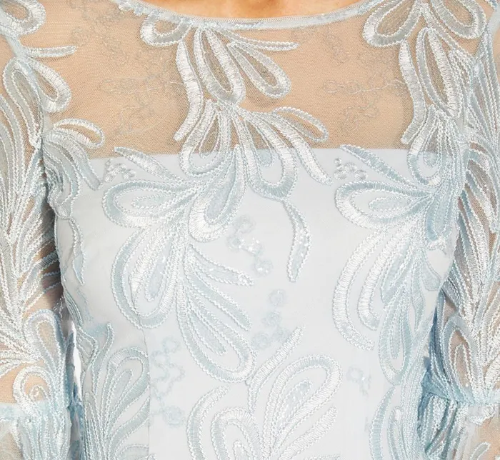 Short Dresses Womens Adrianna Papell Embroidered Illusion Short Sheath Dress With Bell Sleeves In Opal