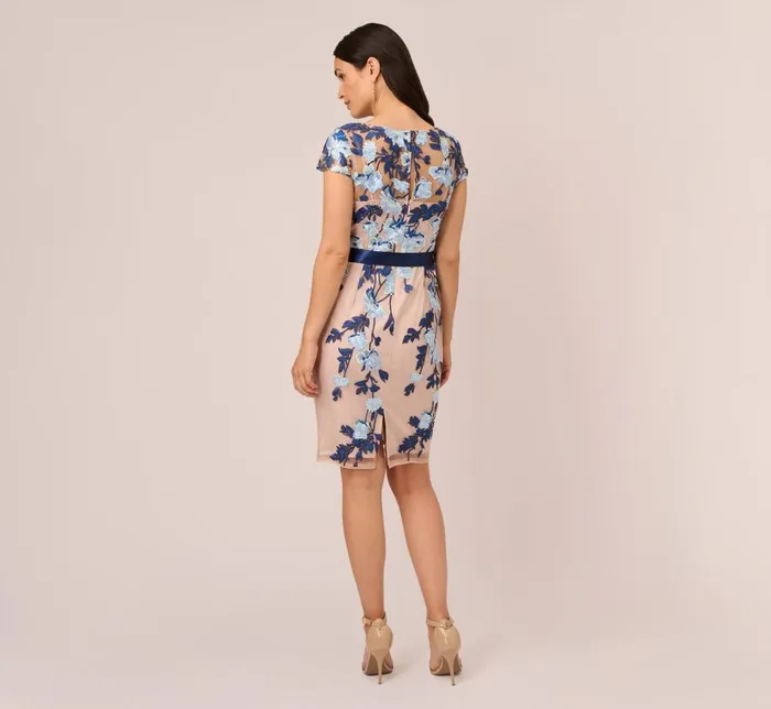 Short Dresses Womens Adrianna Papell Embroidered Sheath Dress In Midnight Multi Nude