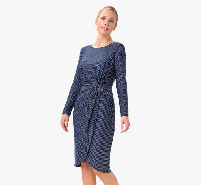 Short Dresses Womens Adrianna Papell Metallic Striped Knit Dress In Navy