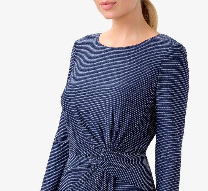 Short Dresses Womens Adrianna Papell Metallic Striped Knit Dress In Navy