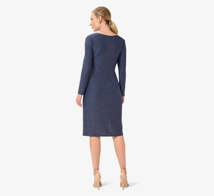Short Dresses Womens Adrianna Papell Metallic Striped Knit Dress In Navy