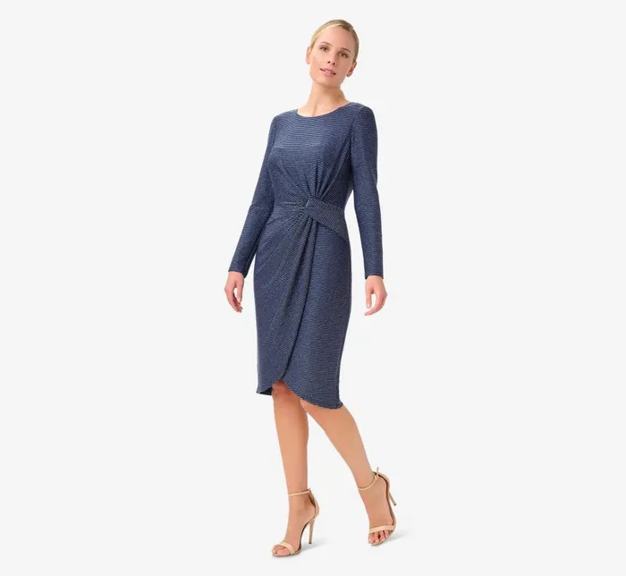 Short Dresses Womens Adrianna Papell Metallic Striped Knit Dress In Navy