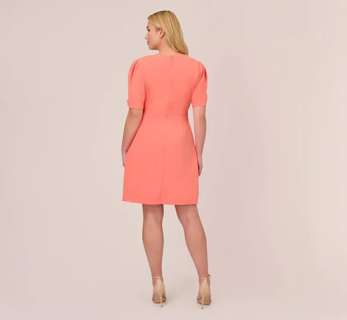 Short Dresses Womens Adrianna Papell Plus Size Crepe TieFront ALine Short Wrap Dress In Peach Blossom