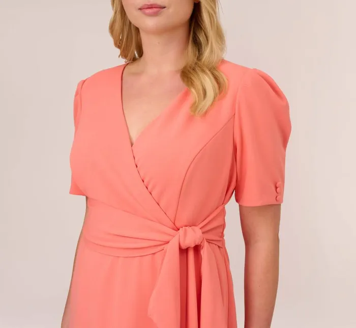 Short Dresses Womens Adrianna Papell Plus Size Crepe TieFront ALine Short Wrap Dress In Peach Blossom