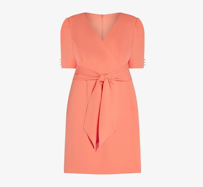Short Dresses Womens Adrianna Papell Plus Size Crepe TieFront ALine Short Wrap Dress In Peach Blossom