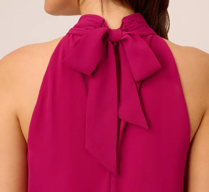 Short Dresses Womens Adrianna Papell Sleeveless Pleated Chiffon Shift Dress With Mock Neckline In Magenta