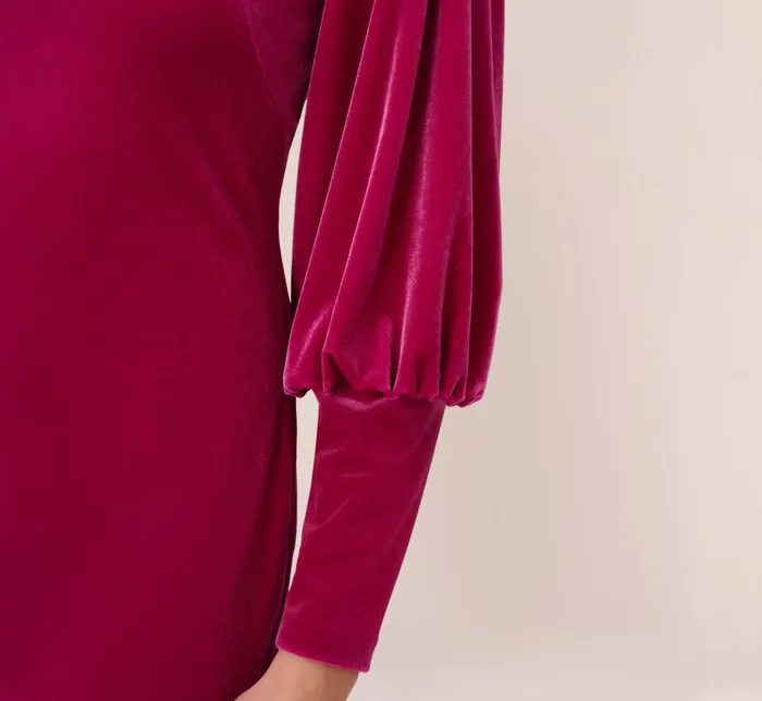 Short Dresses Womens Adrianna Papell Velvet Short Sheath Cocktail Dress With Mutton Sleeves In Hot Pink