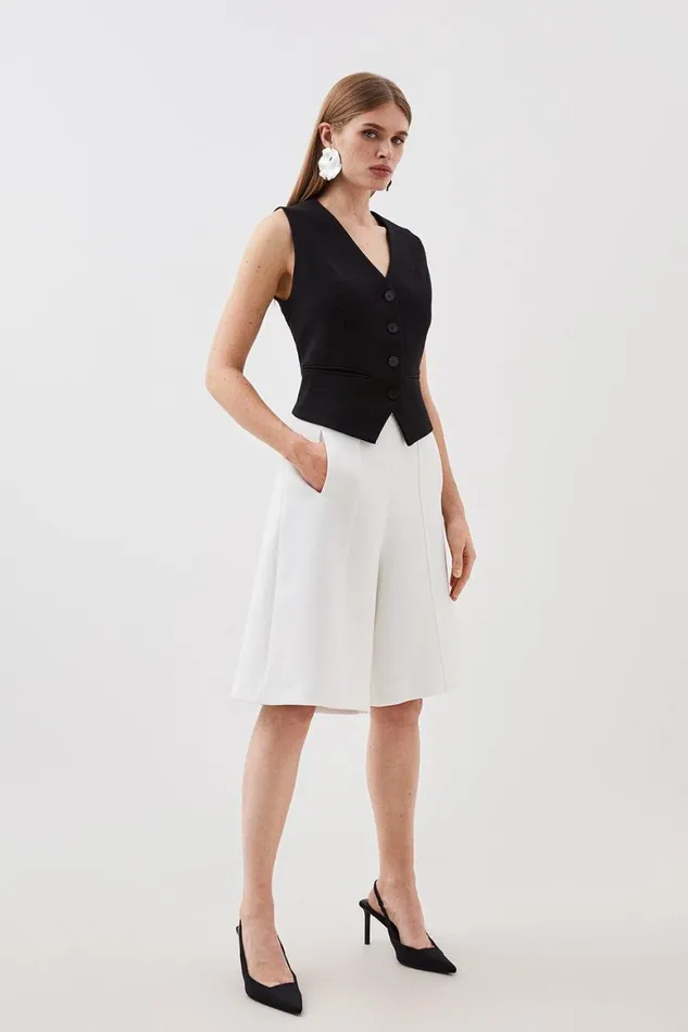 Shorts Women Karen Millen Compact Stretch Stitch Detail Tailored Walking Shorts Ivory