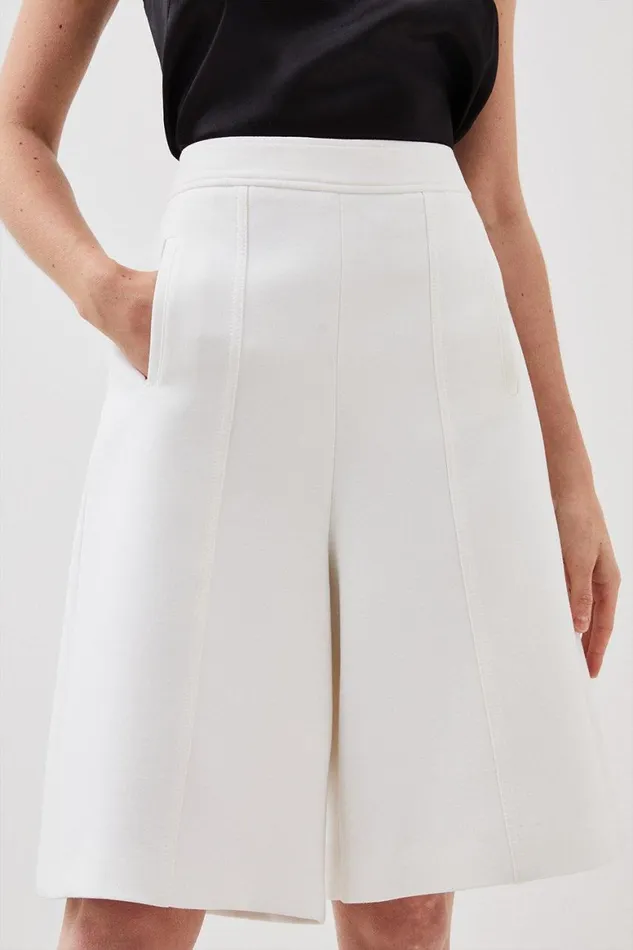 Shorts Women Karen Millen Compact Stretch Stitch Detail Tailored Walking Shorts Ivory