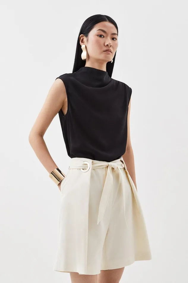 Shorts Women Karen Millen Relaxed Tailored Belted Tailored Shorts Ivory