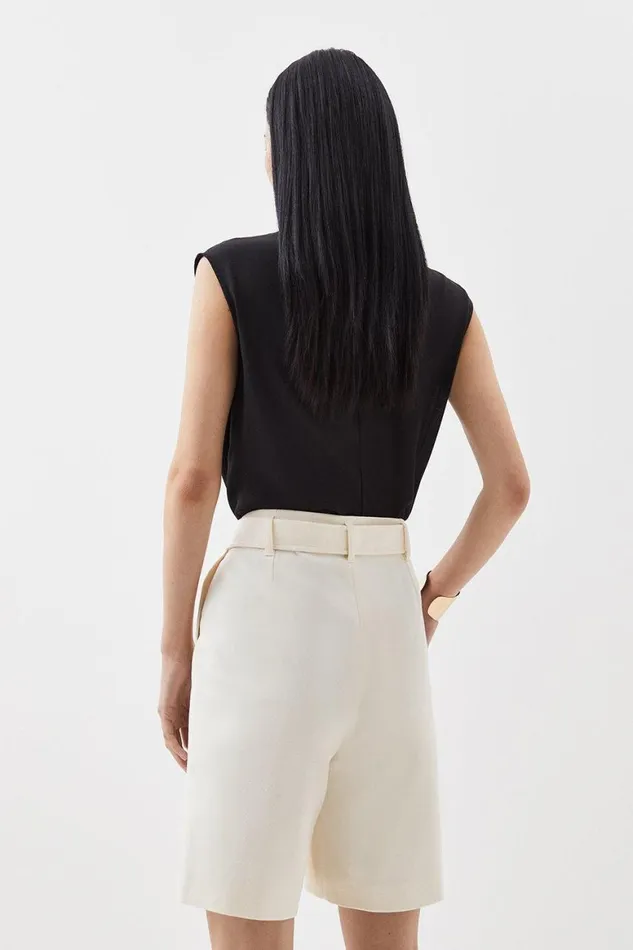 Shorts Women Karen Millen Relaxed Tailored Belted Tailored Shorts Ivory