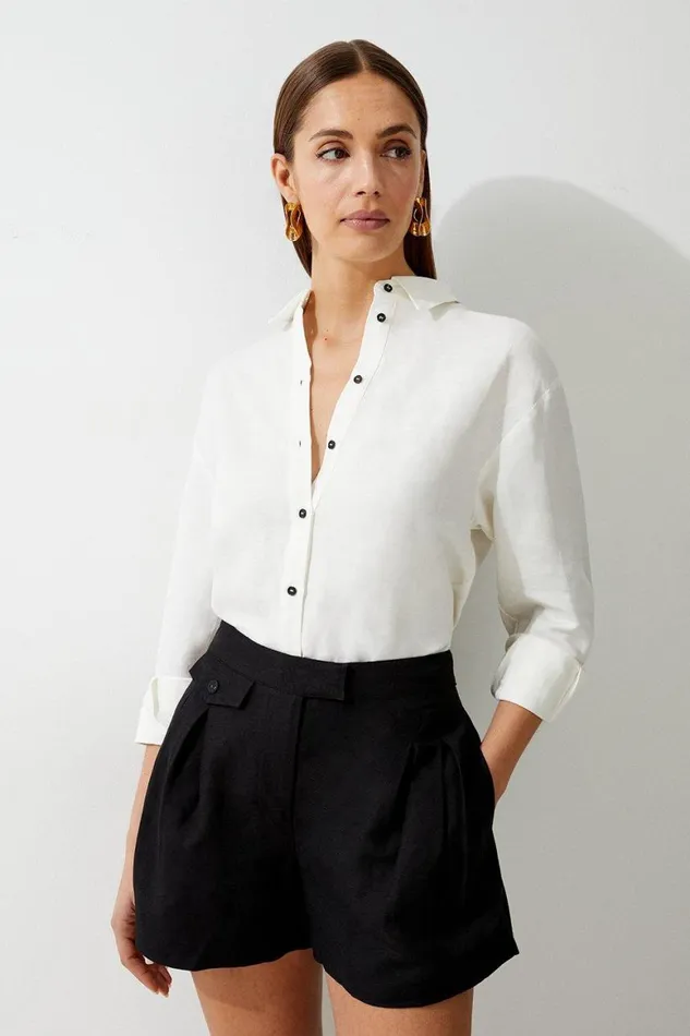 Shorts Women Karen Millen Viscose Linen Buckle Detail Shorts Black