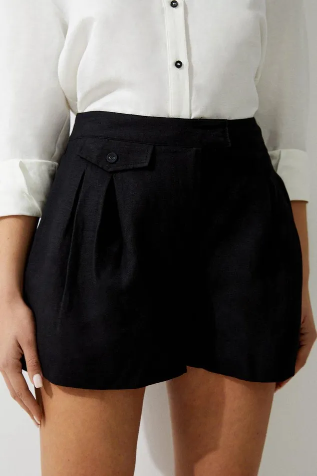 Shorts Women Karen Millen Viscose Linen Buckle Detail Shorts Black