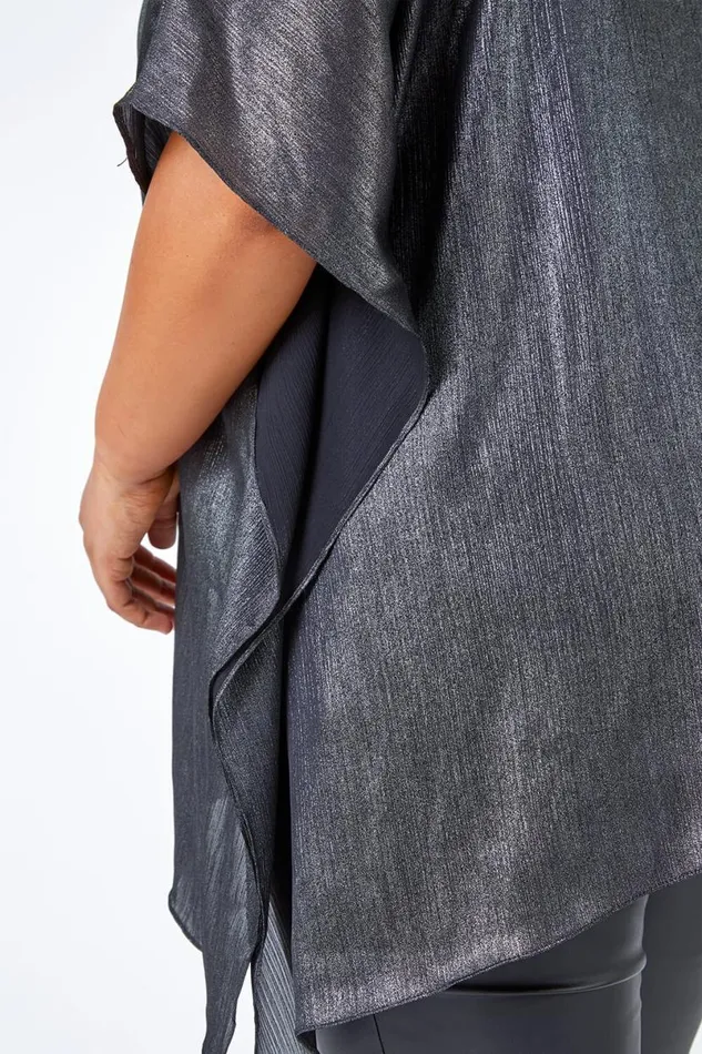 Silver Curve Shimmer VNeck Overlay Top Women Roman Tops