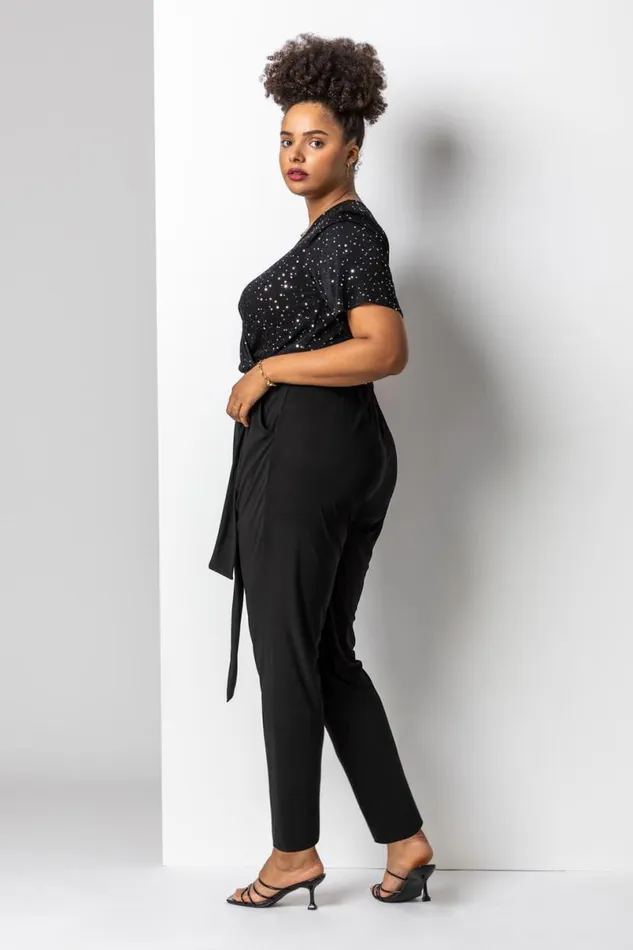 Silver Curve Sparkle Wrap Jumpsuit Women Roman Dresses