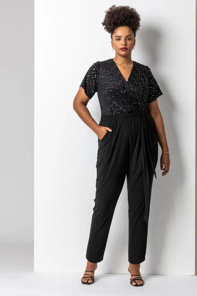 Silver Curve Sparkle Wrap Jumpsuit Women Roman Dresses