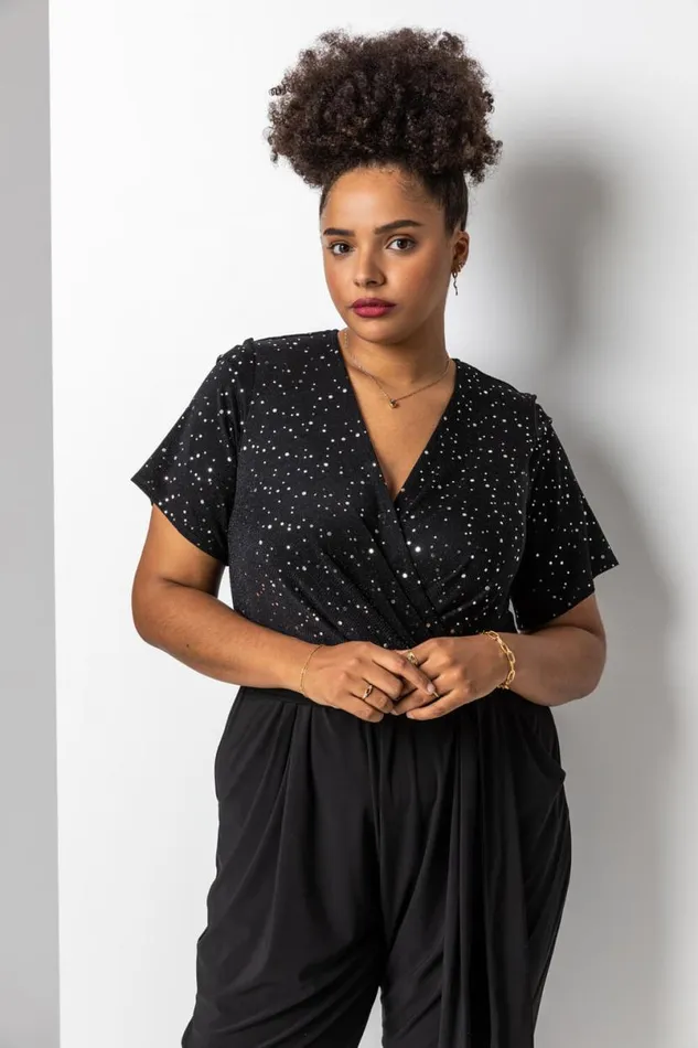 Silver Curve Sparkle Wrap Jumpsuit Women Roman Dresses