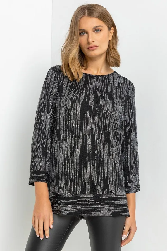 Silver Shimmer Stripe Glitter Top Women Roman Tops