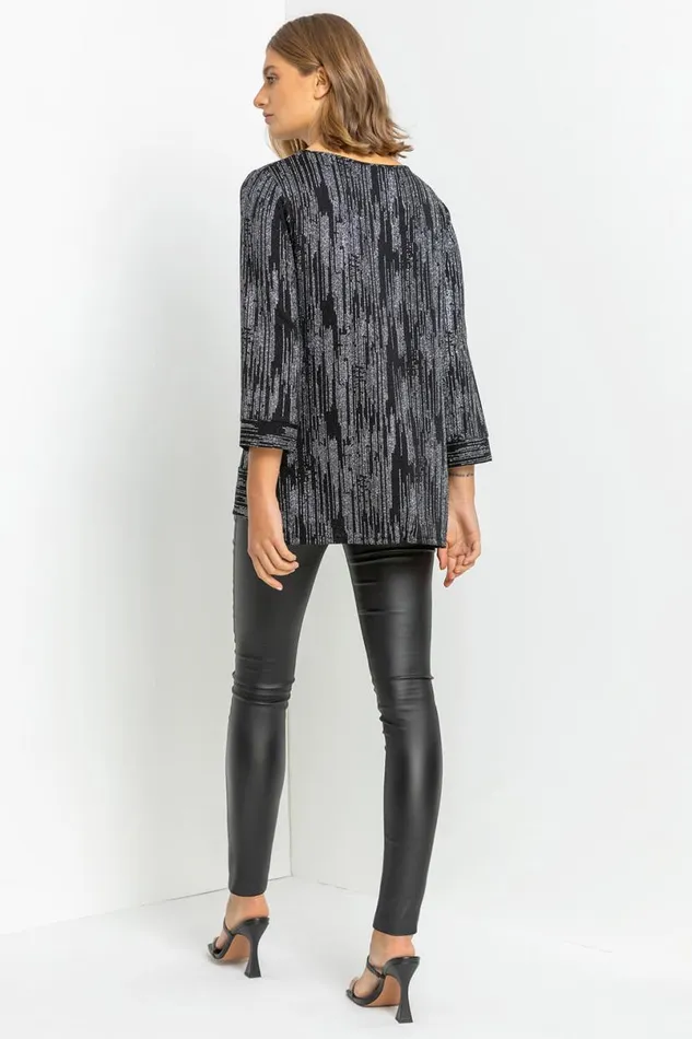 Silver Shimmer Stripe Glitter Top Women Roman Tops