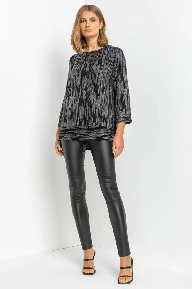 Silver Shimmer Stripe Glitter Top Women Roman Tops