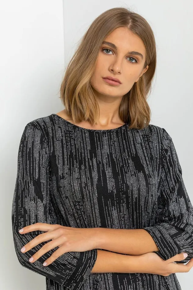Silver Shimmer Stripe Glitter Top Women Roman Tops