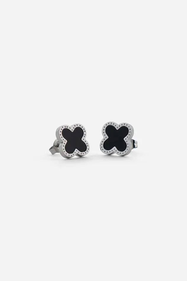 Silver Stainless Steel Reversible Clover Earrings Women Roman Jewellery