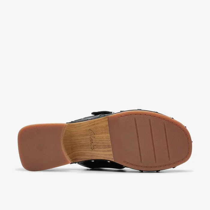 Sivanne Sun Black Leather Women Clarks Clogs and Mules