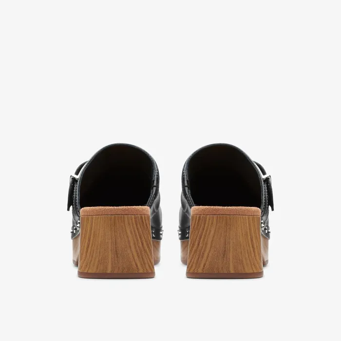 Sivanne Sun Black Leather Women Clarks Clogs and Mules