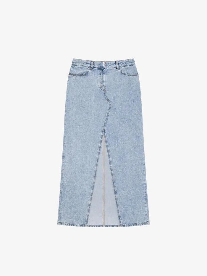 Skirt In Denim With Slit Light Blue Women Givenchy Skirts