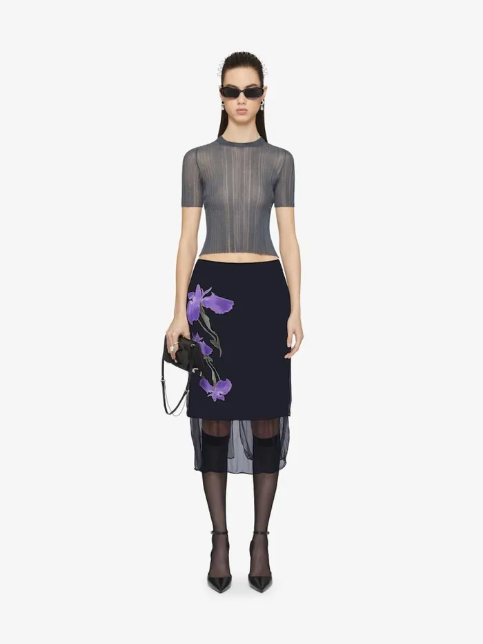 Skirt In Floral Dvor Satin Jersey Blackpurple Women Givenchy Skirts