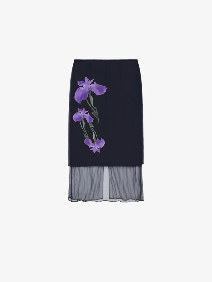 Skirt In Floral Dvor Satin Jersey Blackpurple Women Givenchy Skirts