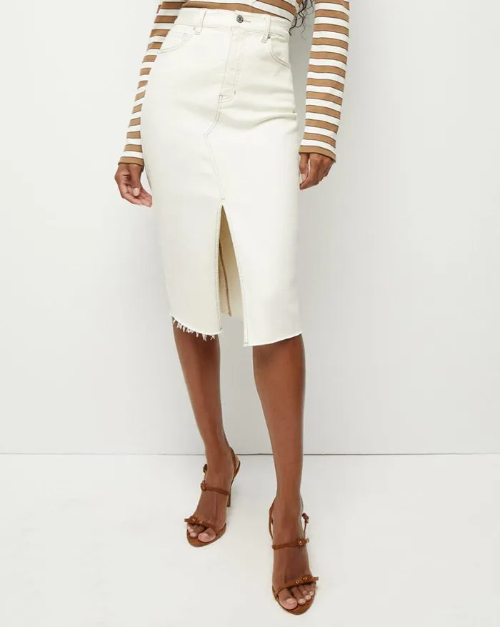 Skirts and Shorts Shop Veronica Beard Breves Denim Midi Skirt Ecru