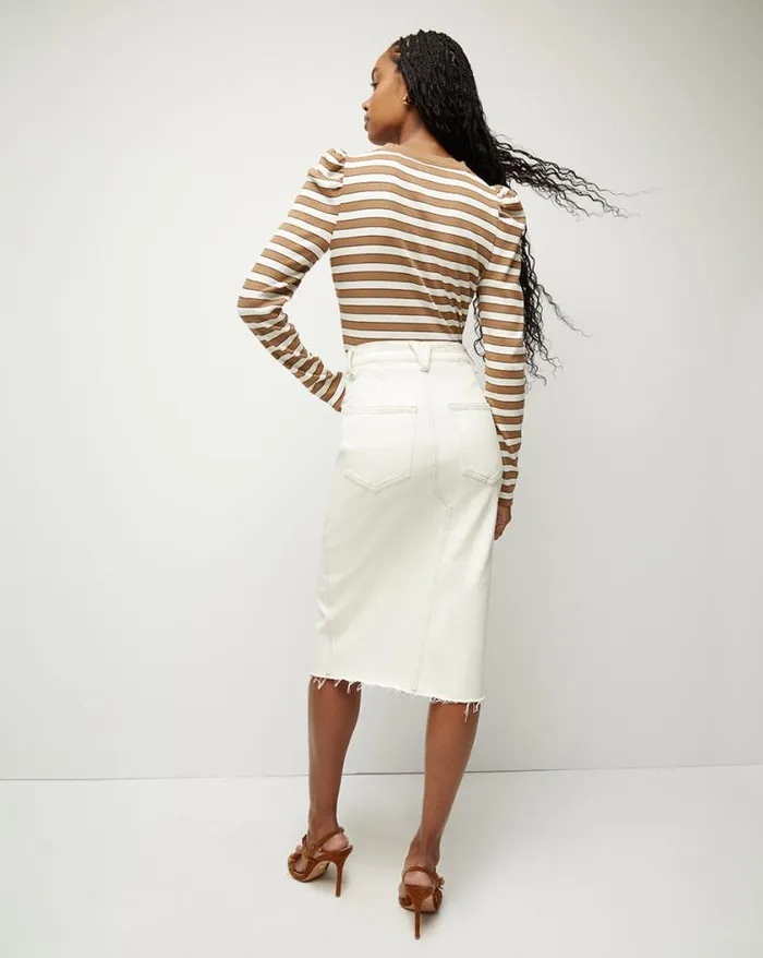 Skirts and Shorts Shop Veronica Beard Breves Denim Midi Skirt Ecru