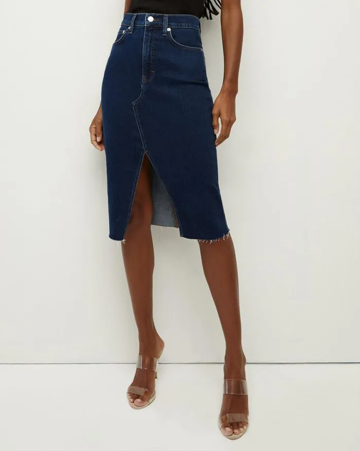Skirts and Shorts Shop Veronica Beard Breves Denim Midi Skirt Washed Oxford