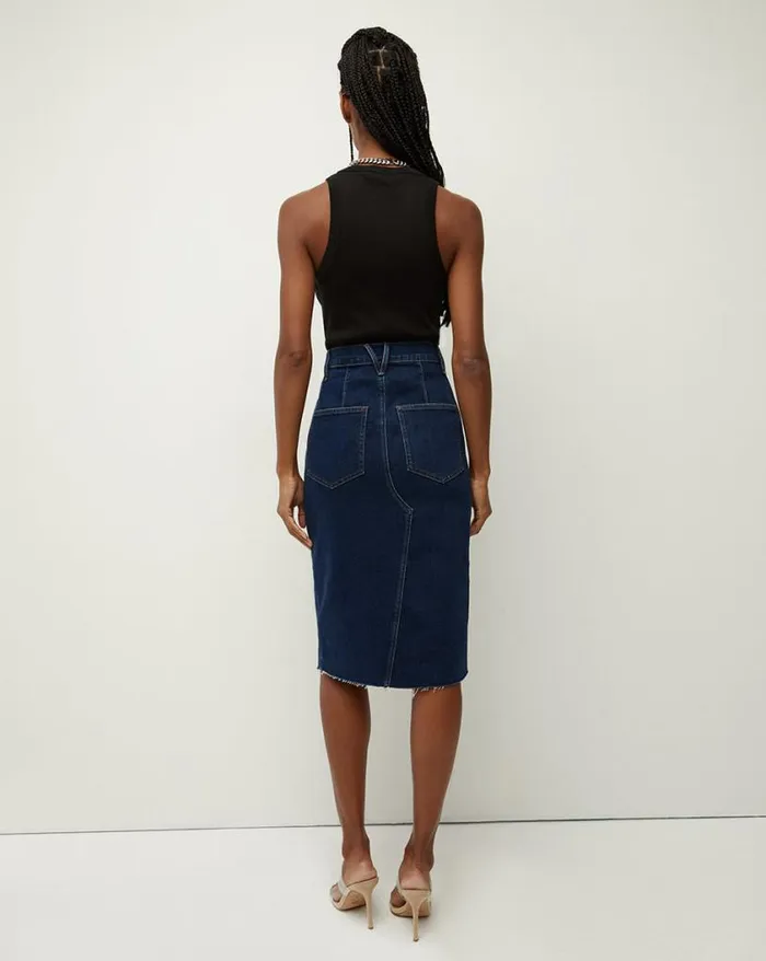 Skirts and Shorts Shop Veronica Beard Breves Denim Midi Skirt Washed Oxford