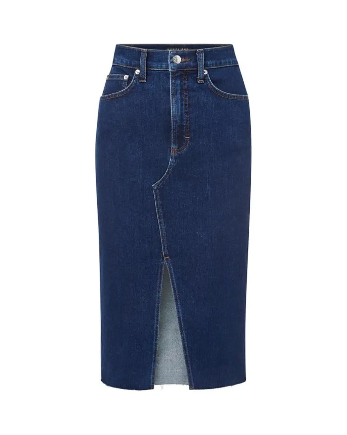 Skirts and Shorts Shop Veronica Beard Breves Denim Midi Skirt Washed Oxford