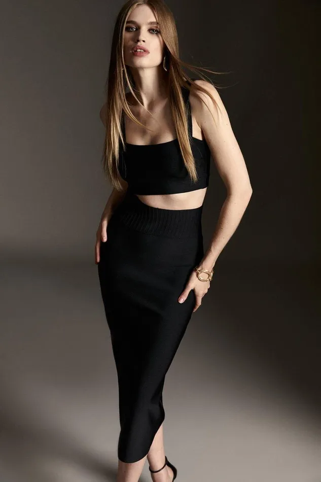 Skirts Women Karen Millen Bandage Form Fitting Knit Midi Skirt Black