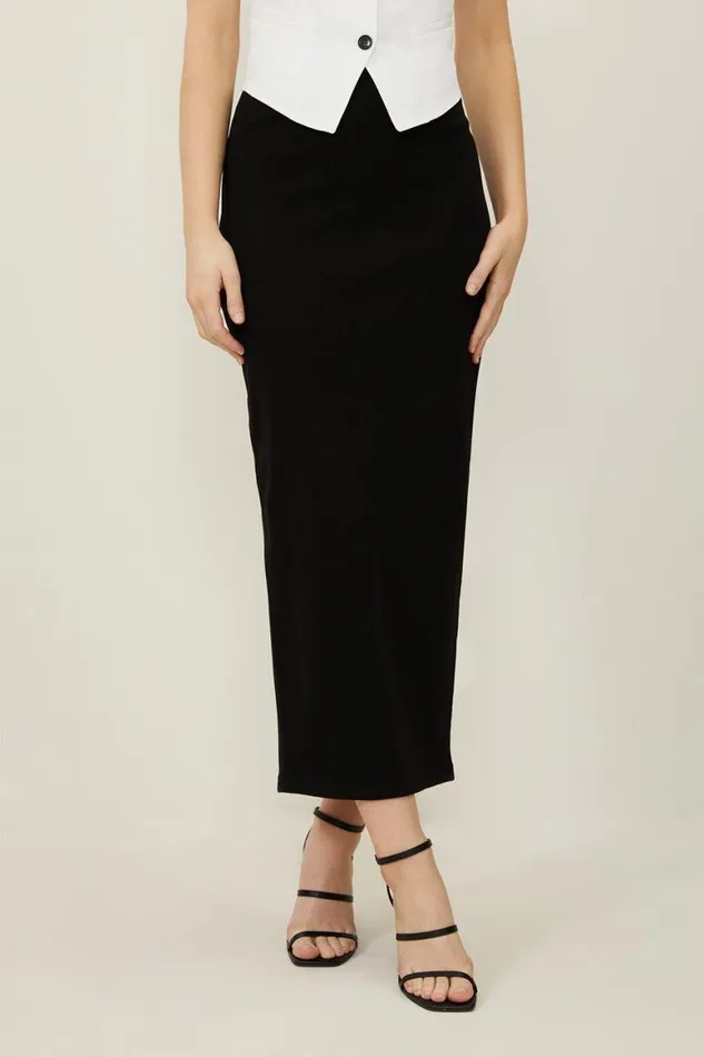 Skirts Women Karen Millen Compact Jersey Rib Maxi Skirt Black