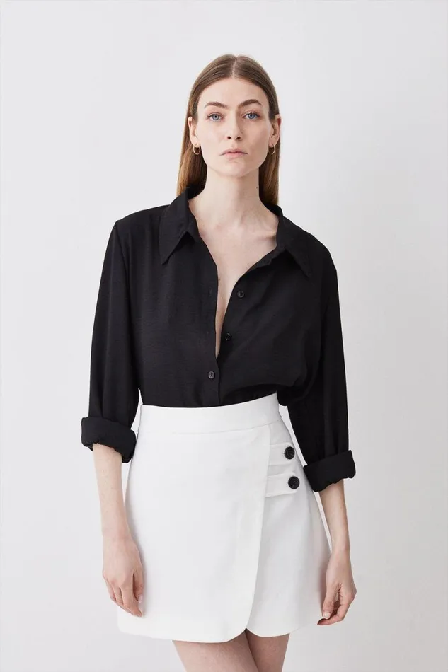 Skirts Women Karen Millen Compact Stretch Pu Tab Detail Mini Skirt Ivory