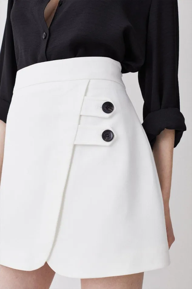 Skirts Women Karen Millen Compact Stretch Pu Tab Detail Mini Skirt Ivory