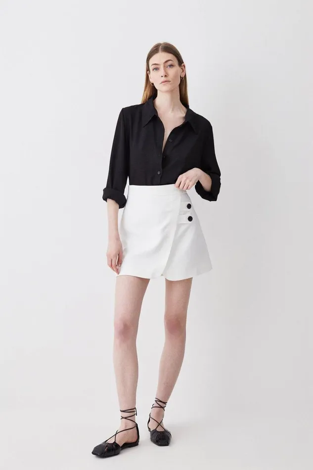 Skirts Women Karen Millen Compact Stretch Pu Tab Detail Mini Skirt Ivory