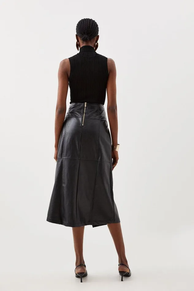 Skirts Women Karen Millen Faux Leather Tie Detail Wrap Midi Skirt Black